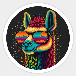 Chilled-Out Llama with Colorful Shades Sticker